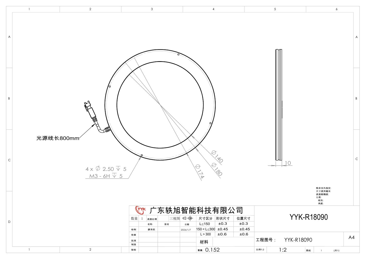 YYK-R18090 环形光源 尺寸图