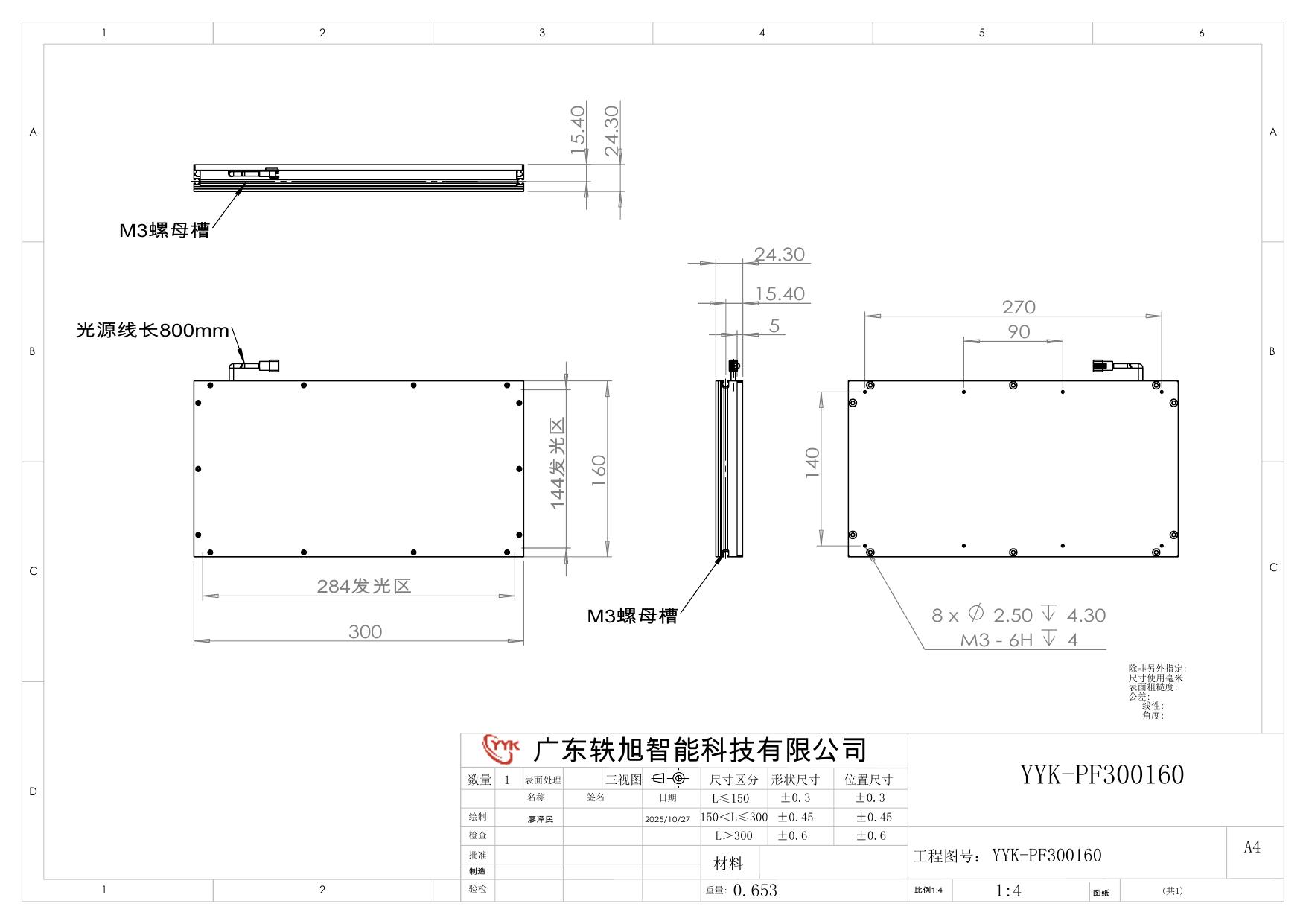 YYK-PF300160 平行背光源 尺寸图