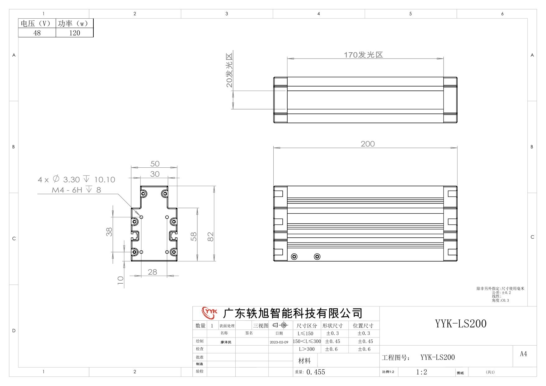 YYK-LS200 线光源 尺寸图