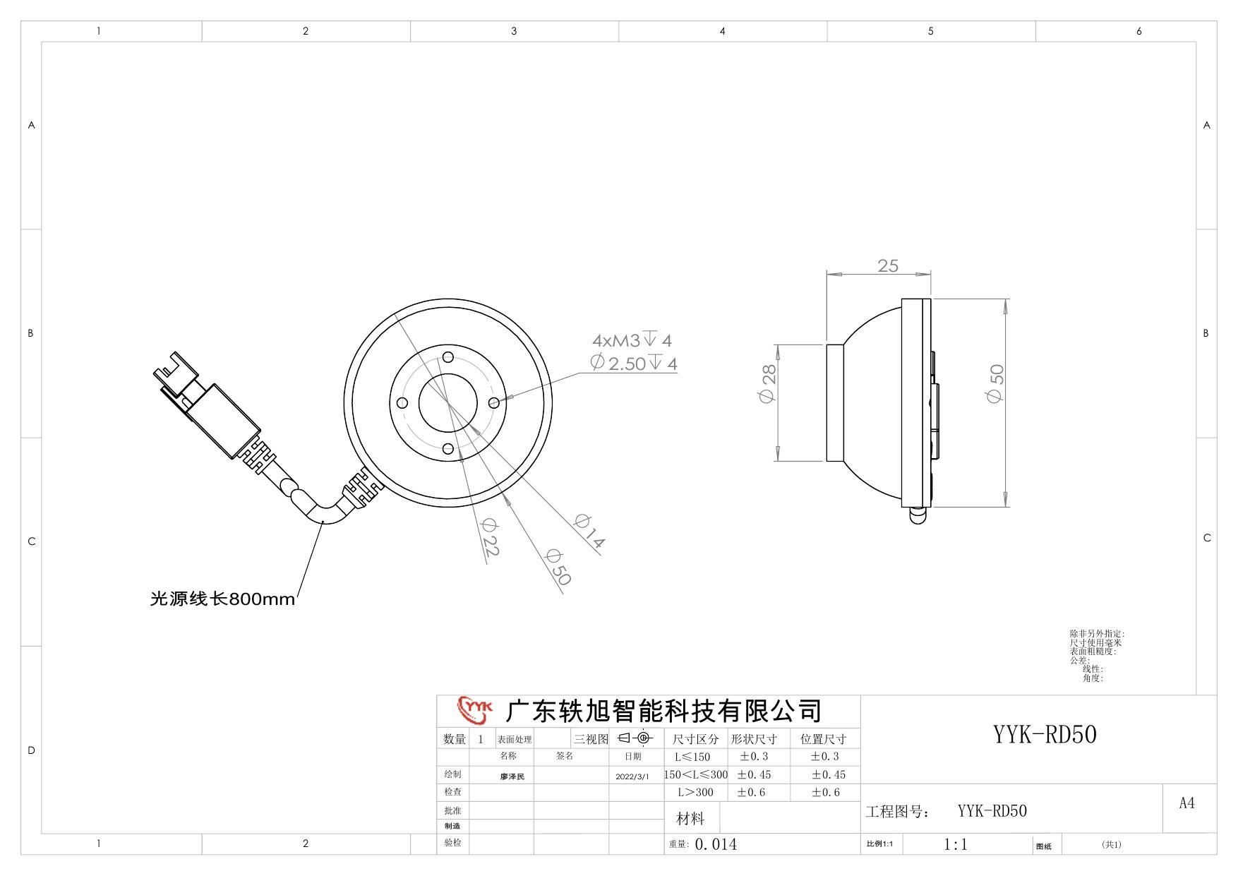 YYK-RD50 圆顶光源 尺寸图