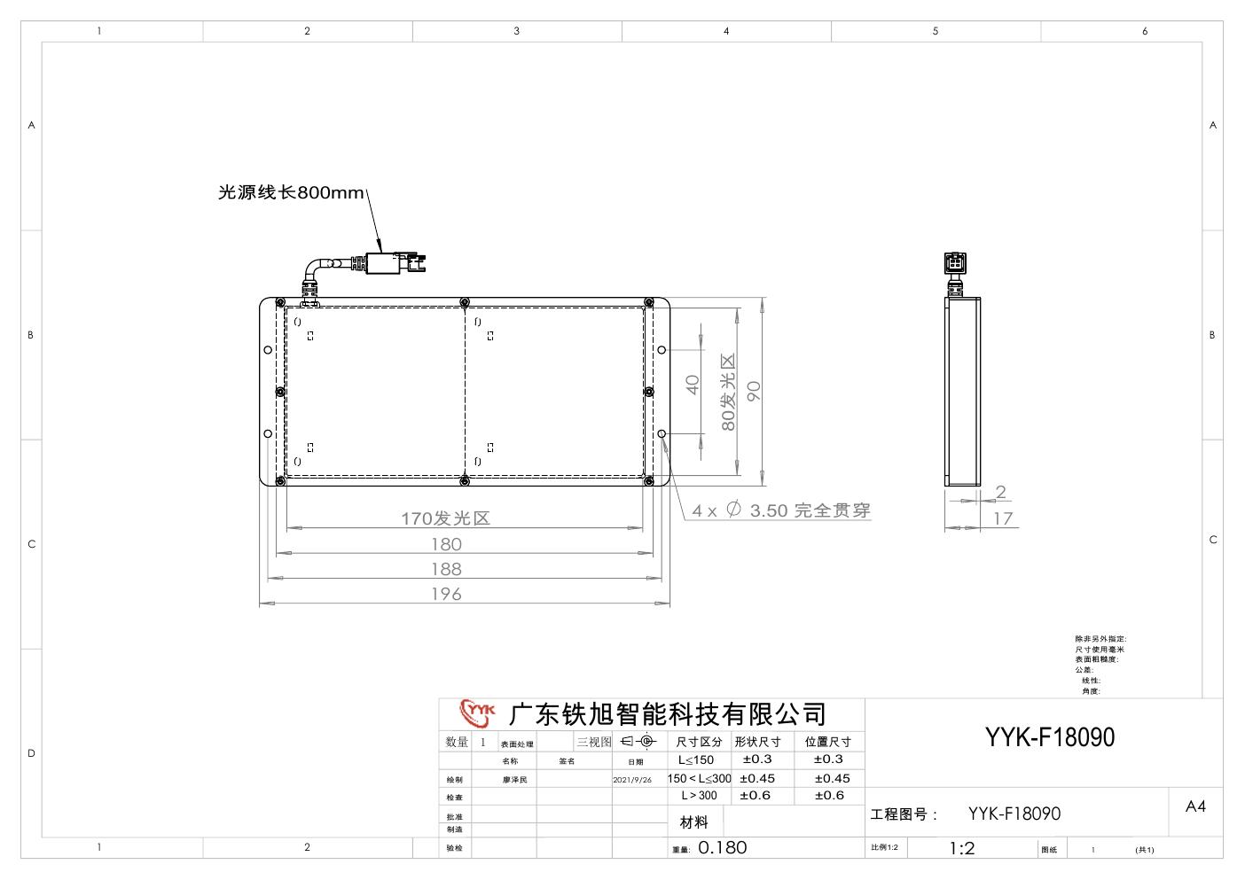 YYK-F18090 底部背光源 尺寸图