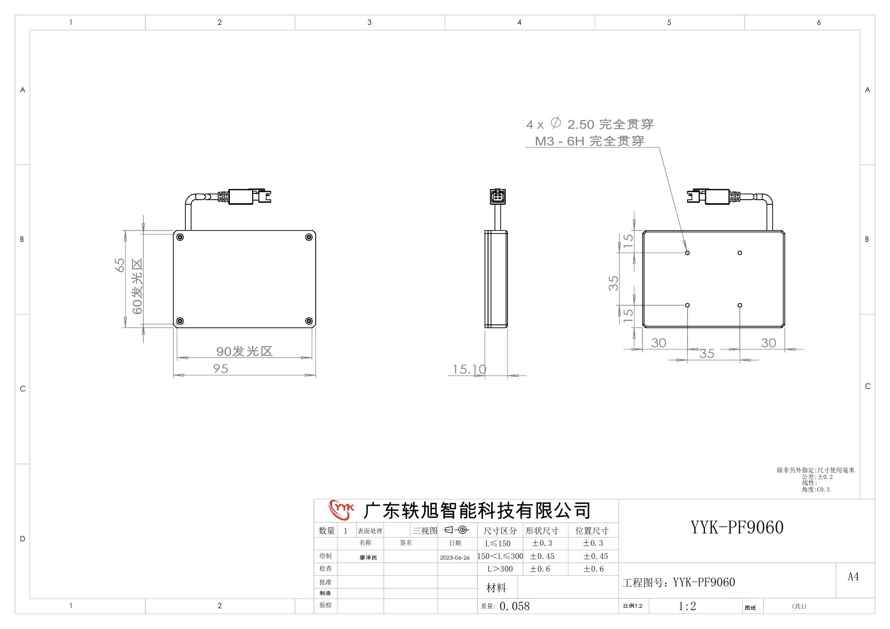 YYK-PF9060 平行背光源 尺寸图