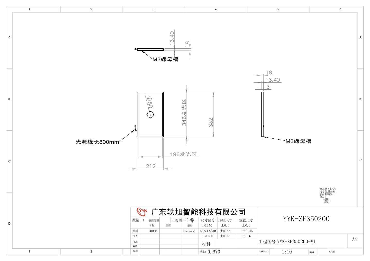 YYK-ZF350200 中孔背光源 尺寸图